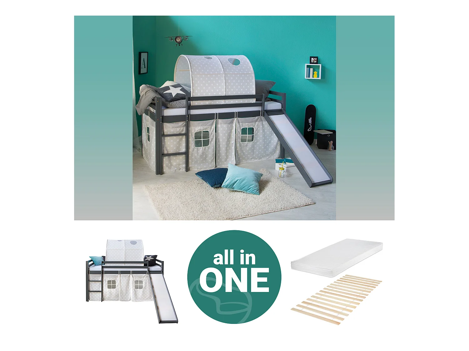 Hochbett 207,5x110x219,5 cm Grau