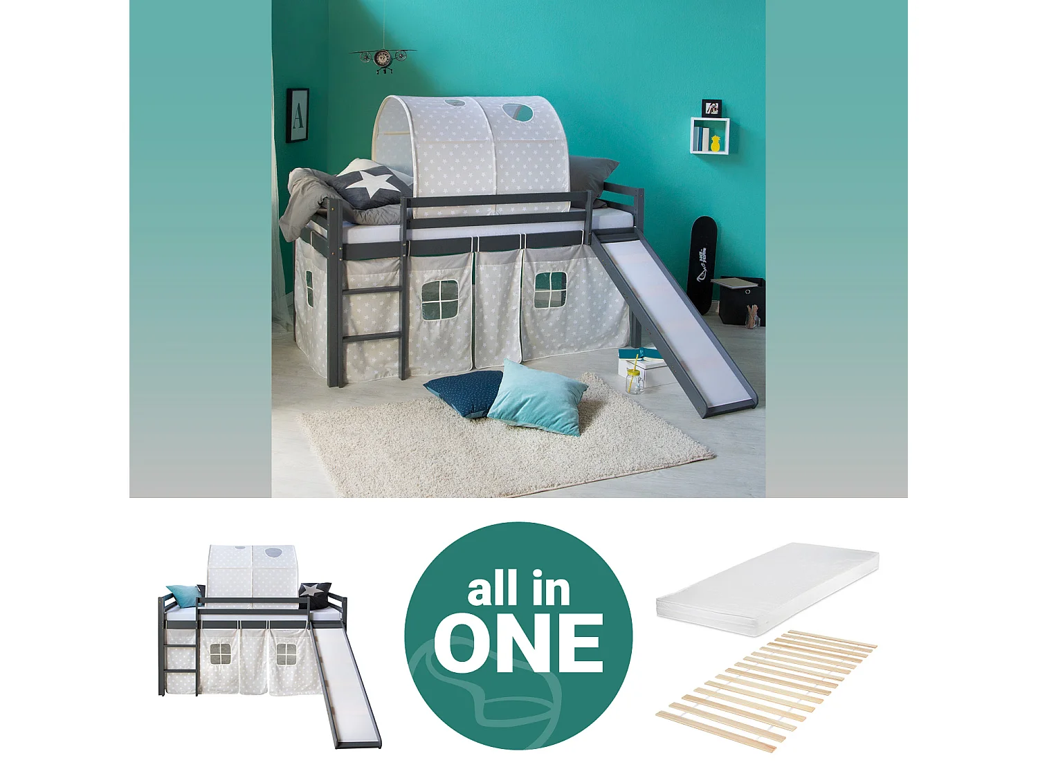 Lit mezzanine 207,5x110x219,5 cm Gris