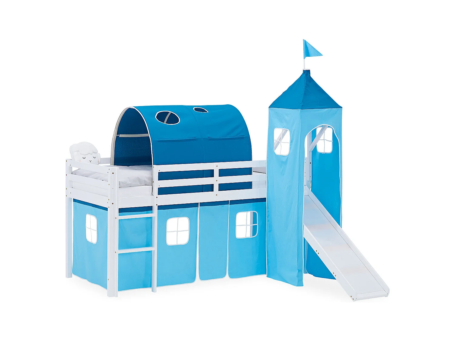 Hochbett für Kinder 90x200 cm Weiß Blau