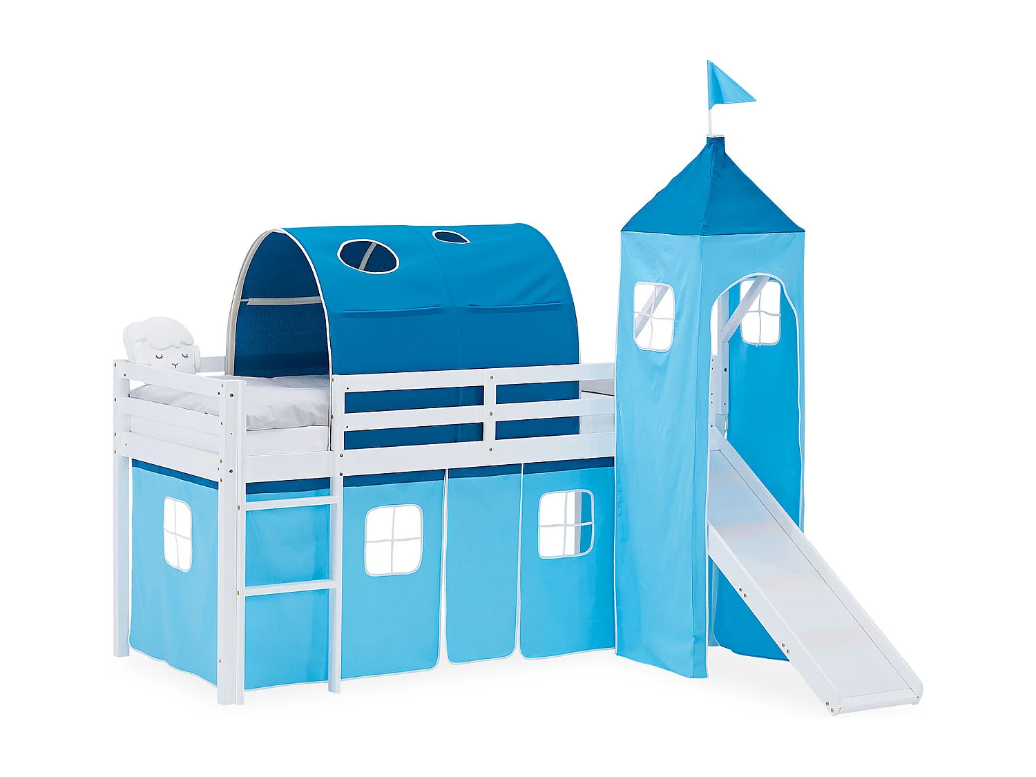 Hochbett für Kinder 90x200 cm Weiß Blau