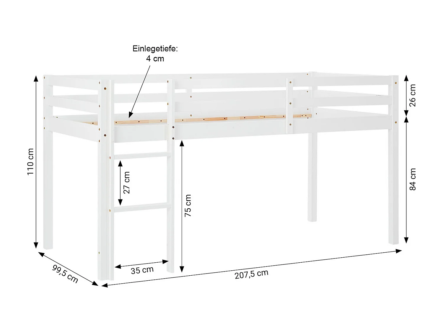 Hochbett 90x200 cm Lila Pfirsich Etagenbett