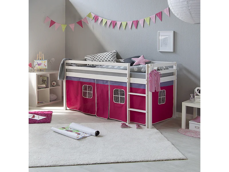 Cama alta 207,5x110x96,5 cm branca rosa