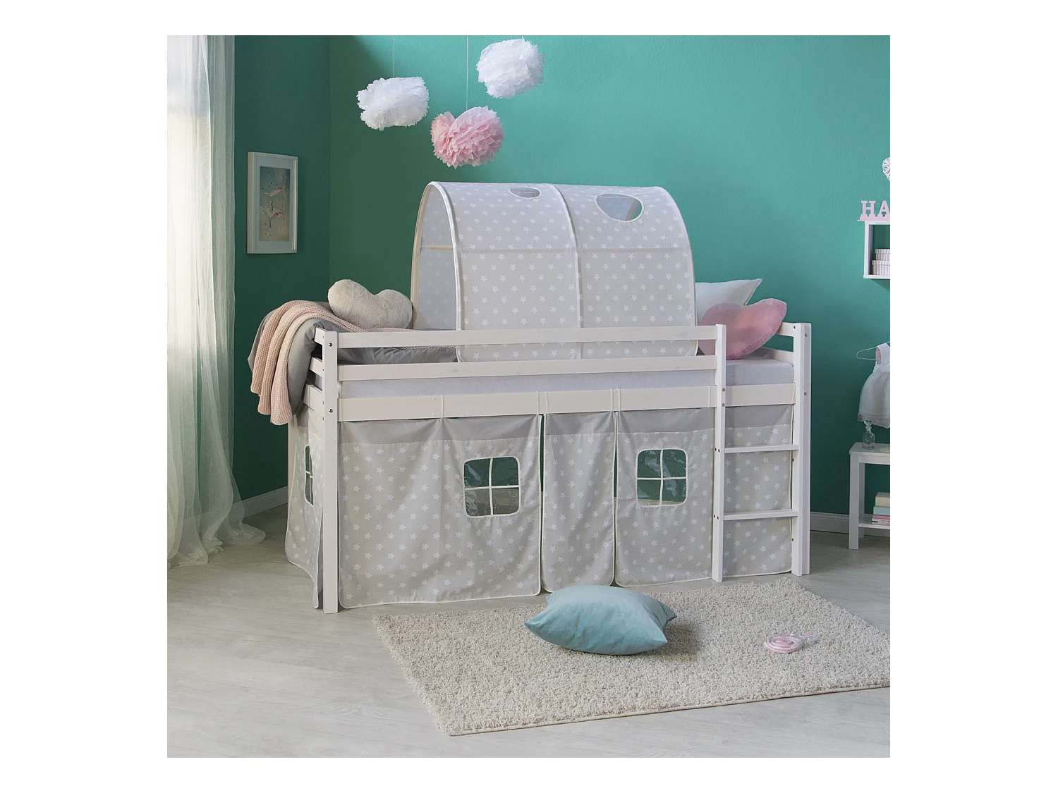 Hochbett 207,5x110x96,5 cm Weiß Grau