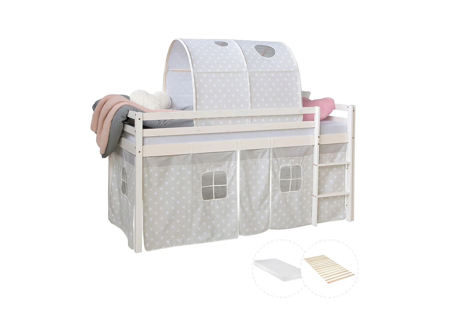 Hochbett 207,5x110x96,5 cm Weiß Grau