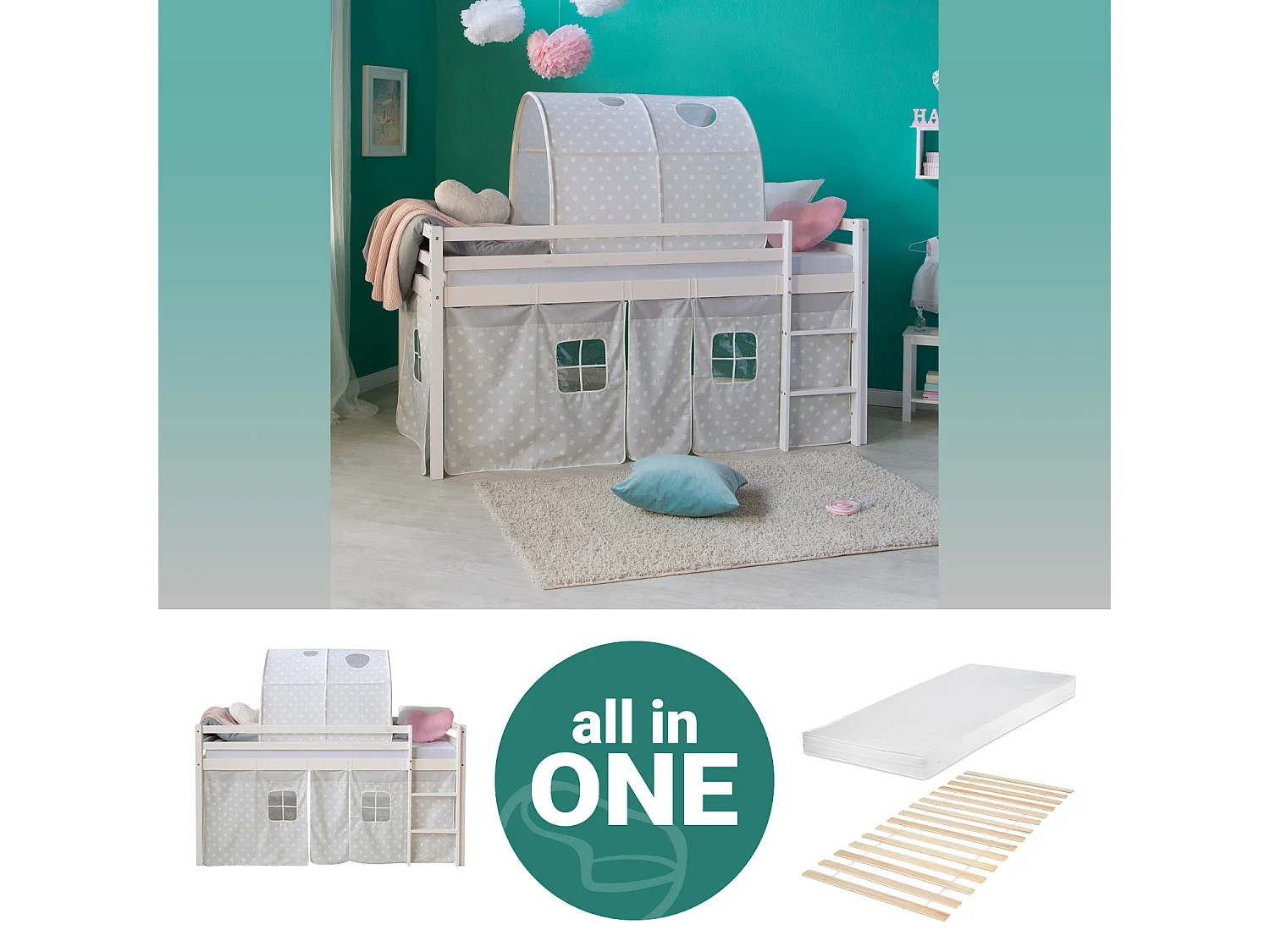 Łóżko piętrowe 207,5x110x96,5 cm Biało-szare