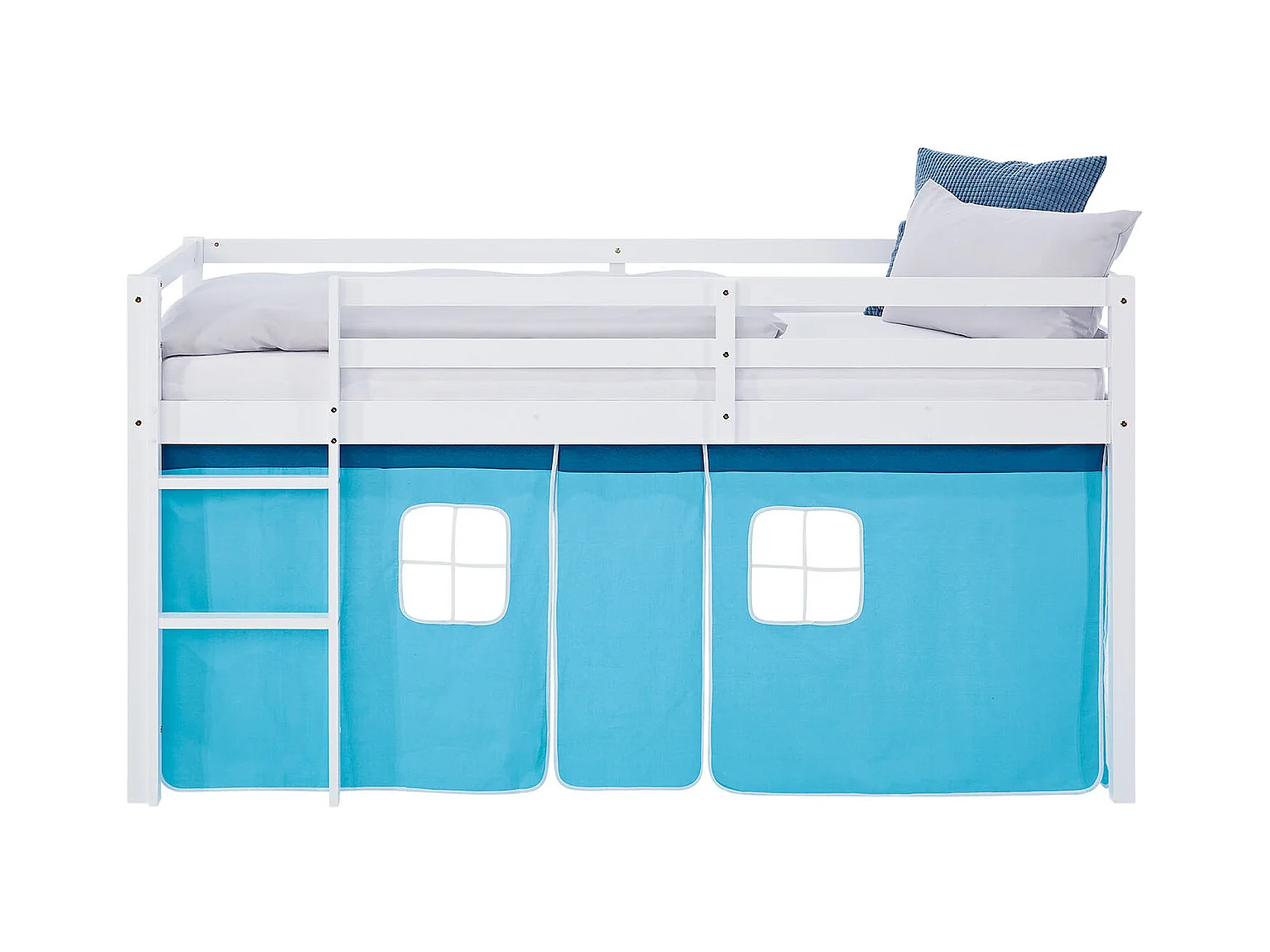 Hochbett 90x200 cm Blau Kinderbett mit Stauraum