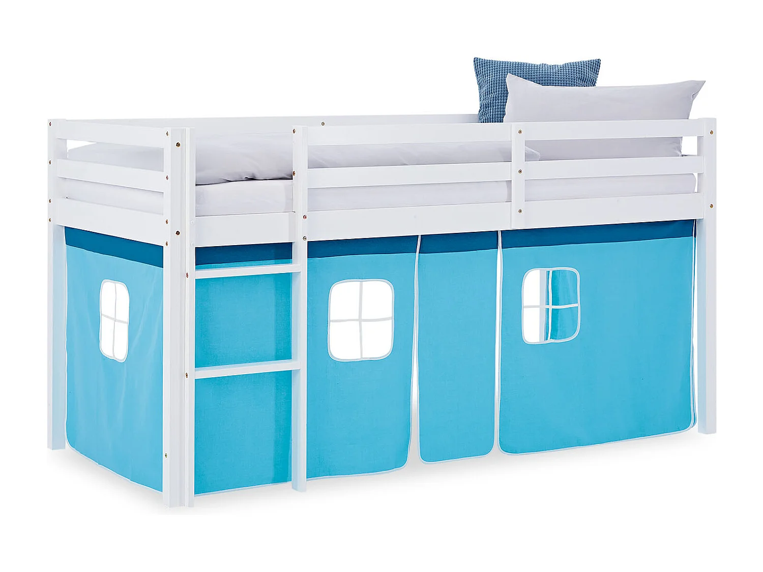 Hochbett 90x200 cm Blau Kinderbett mit Stauraum