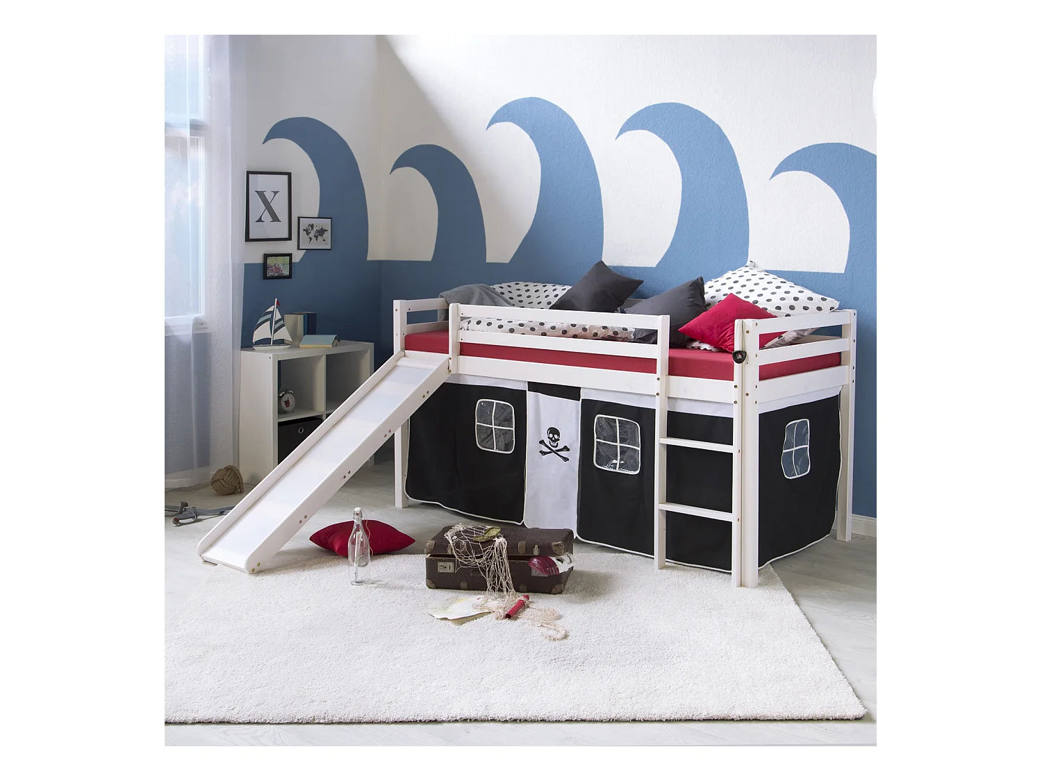 Hochbett 207,5x110x96,5 cm weiß schwarz Pirat