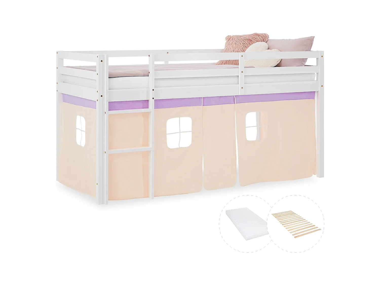 Hochbett 90x200 cm Lila Pfirsich Kabinenbett Etagenbett