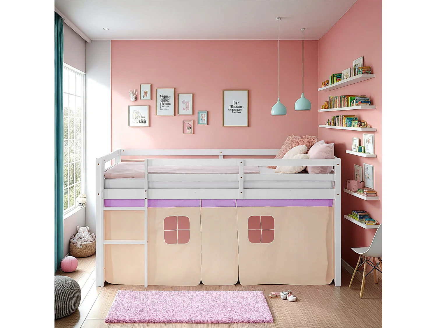 Lit Cabine 90x200 cm Violet Pêche Lit Superposé Loft