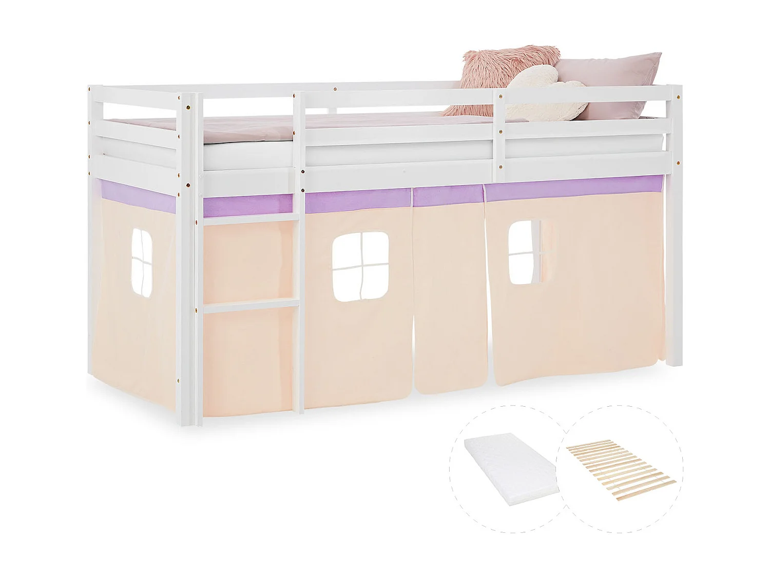 Lit Cabine 90x200 cm Violet Pêche Lit Superposé Loft