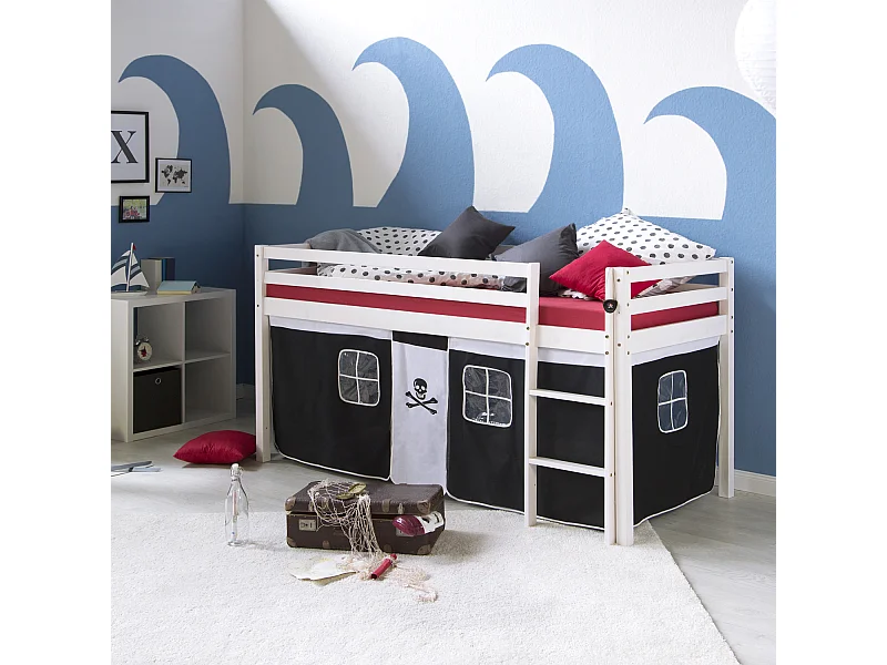 Cama alta 90x200 cm Pirata Negro