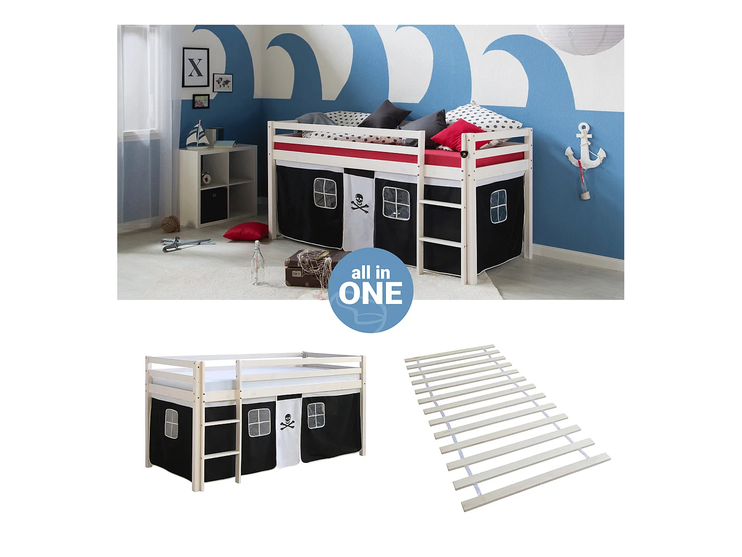 Hochbett 90x200 cm Schwarz Pirat