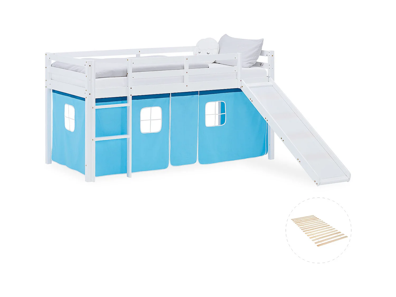 Lit Mezzanine pour Enfants 90x200 cm Blanc Bleu