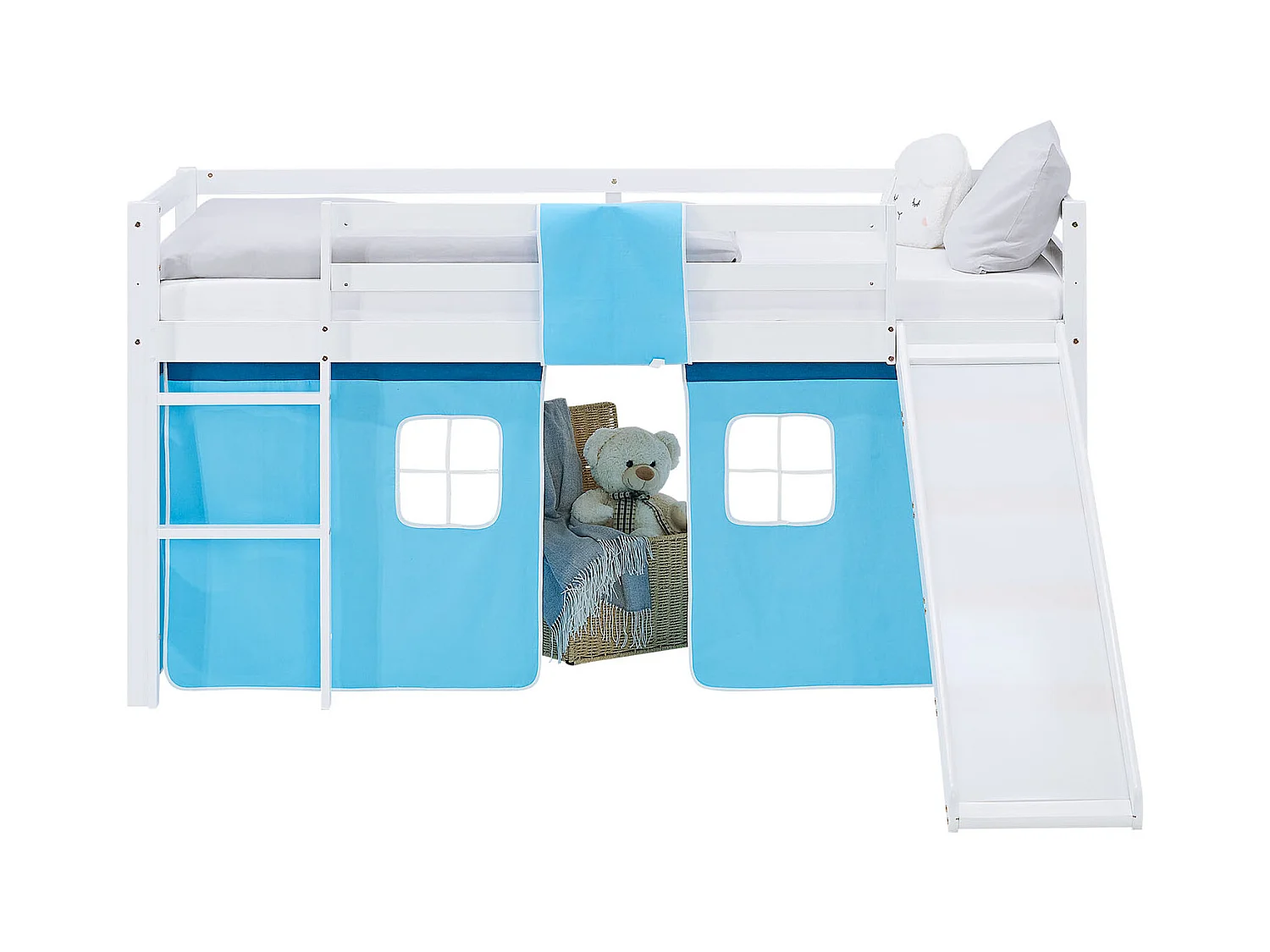 Lit Mezzanine pour Enfants 90x200 cm Blanc Bleu