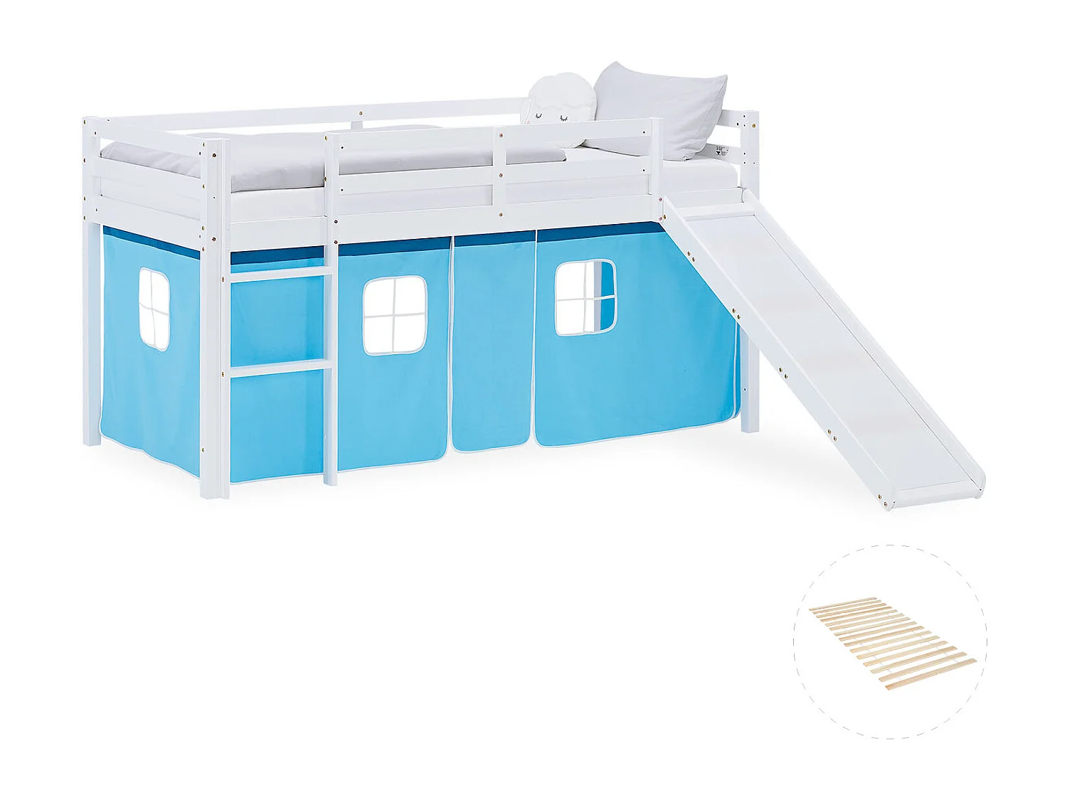 Hochbett für Kinder 90x200 cm Weiß Blau