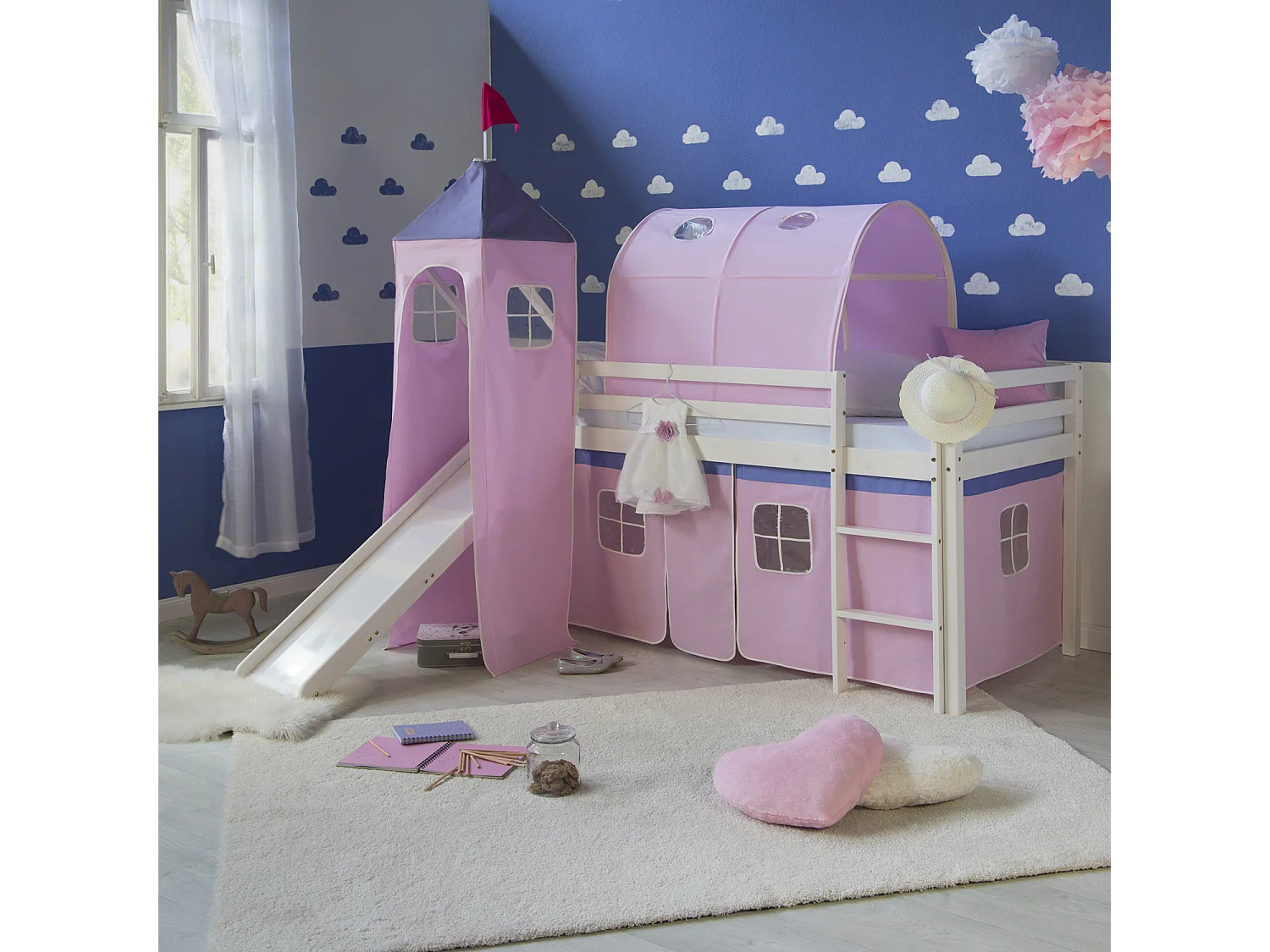 Hochbett 90x200 cm Rosa