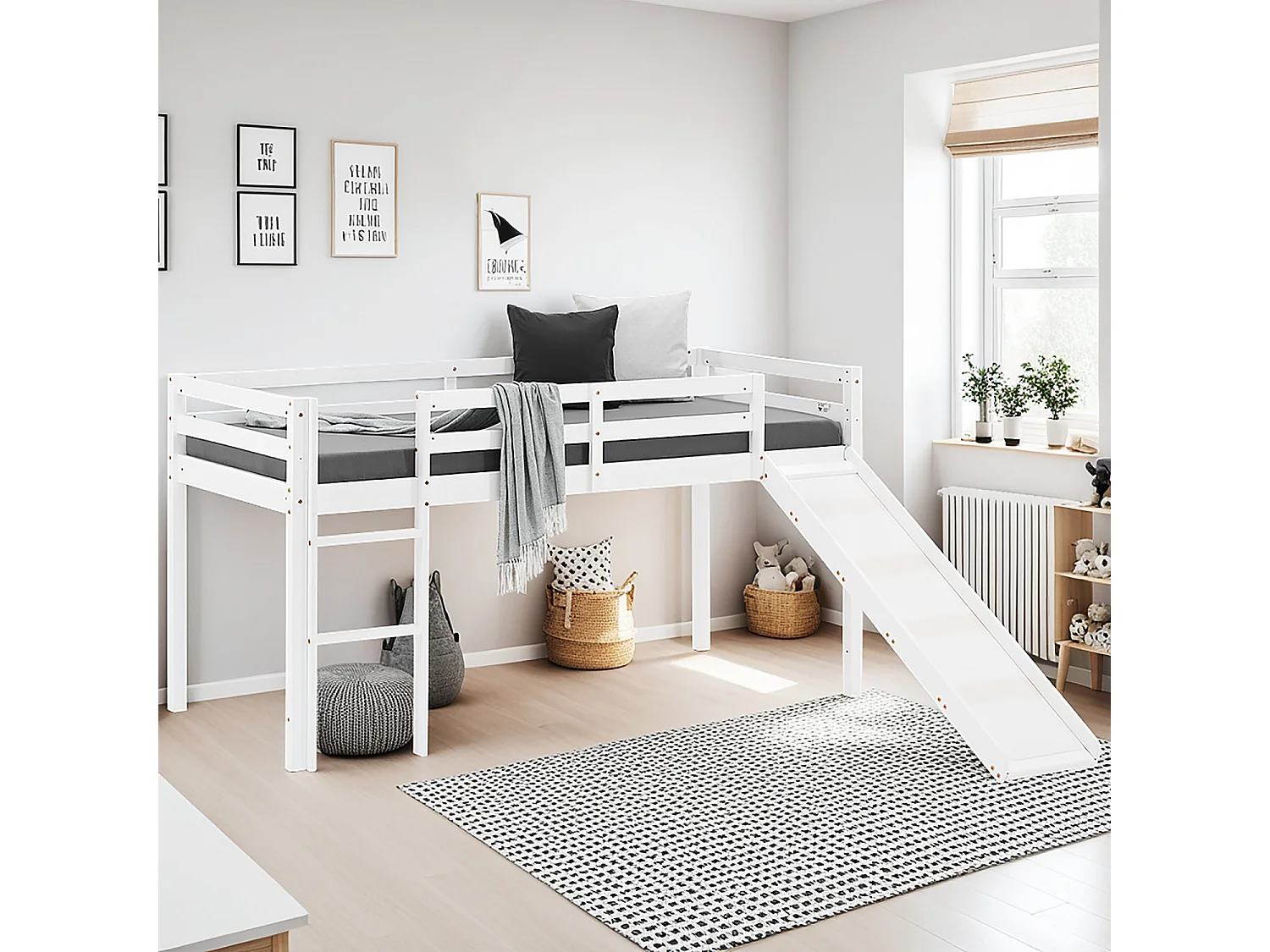 Lit mezzanine 207x110x97 cm pin blanc