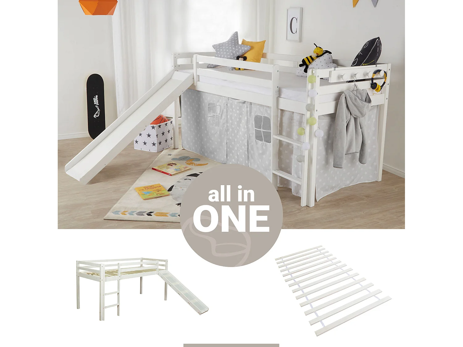 Lit mezzanine 207x110x97 cm pin blanc