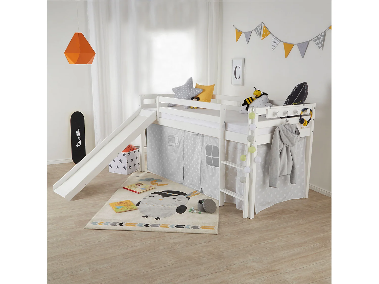 Lit mezzanine 207x110x97 cm pin blanc