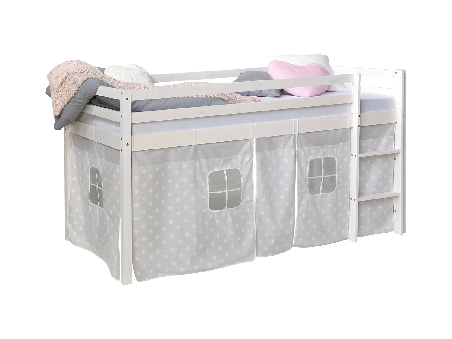 Hochbett 90x200 cm weiß grau Sterne