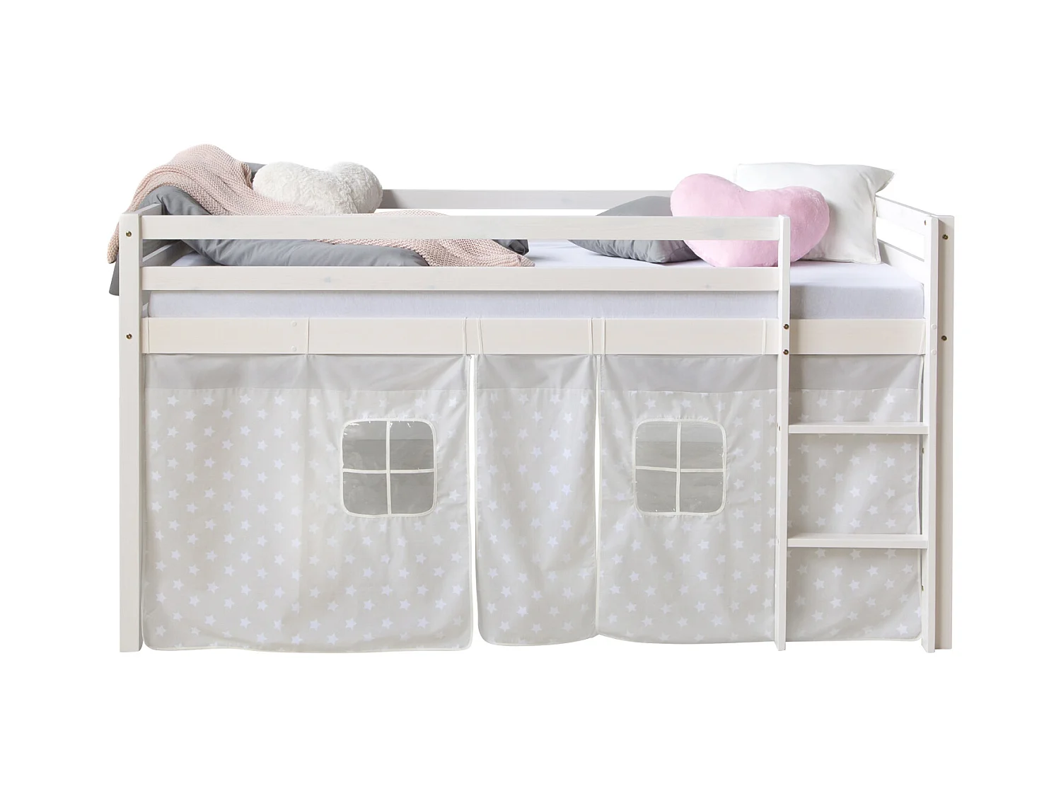 Hochbett 90x200 cm weiß grau Sterne