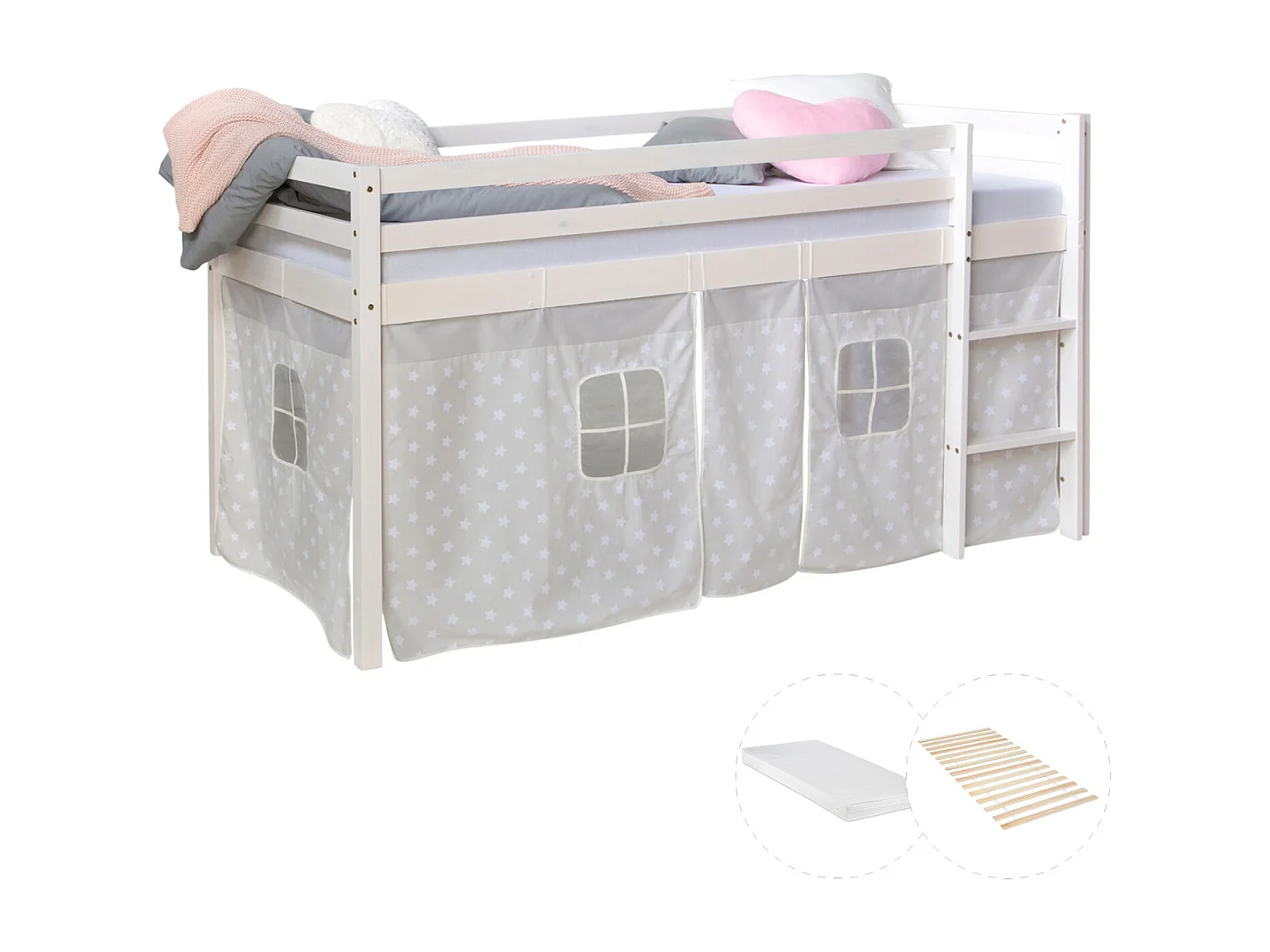 Lit mezzanine 90x200 cm blanc gris Étoiles