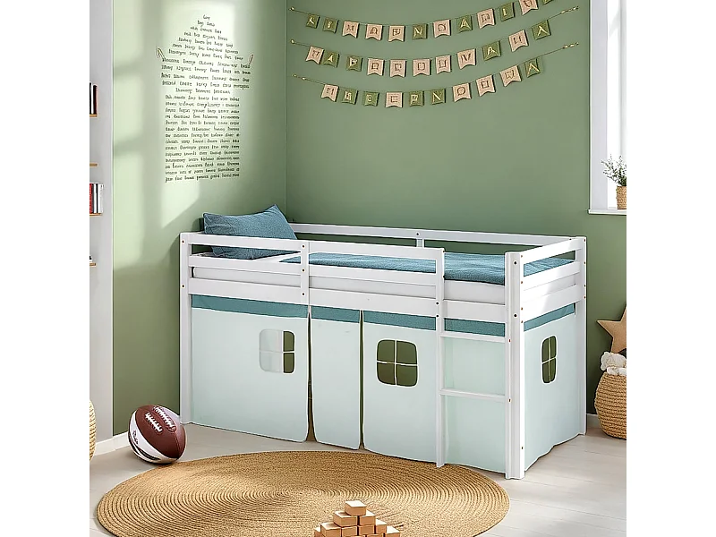 Lit mezzanine 207,5x110x99,5 cm blanc vert