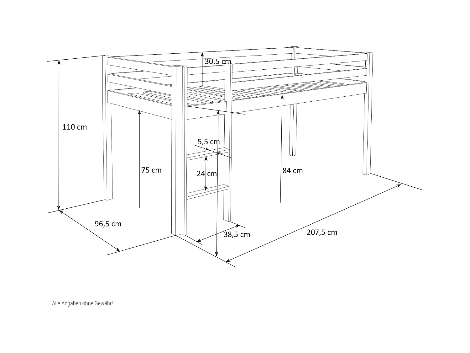 Hochbett 90x200 cm Rot
