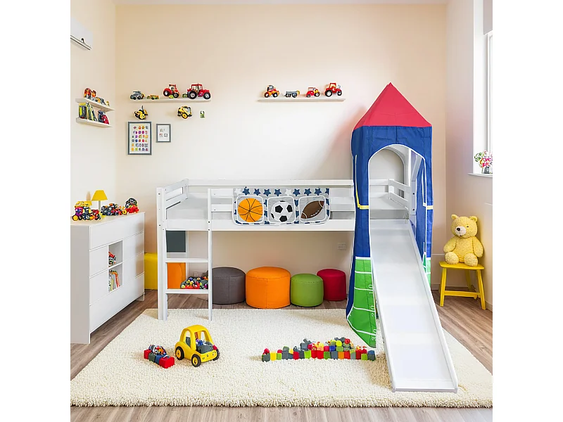 Łóżko piętrowe 90x200 cm Białe Drewno lite Piłka nożna