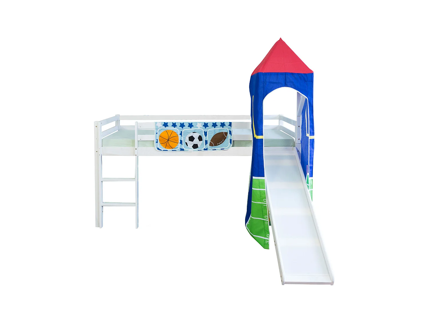 Lit Mezzanine 90x200 cm Blanc Bois Massif Football