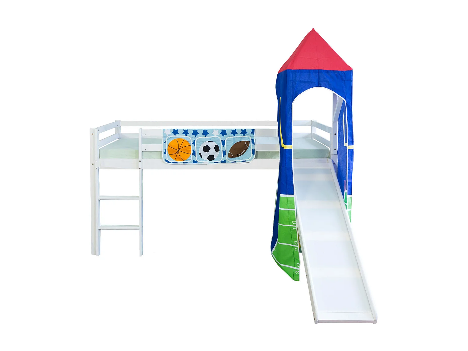 Łóżko piętrowe 90x200 cm Białe Drewno lite Piłka nożna