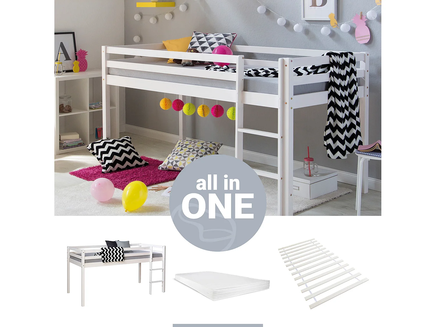 Lit mezzanine 207x110x97 cm blanc