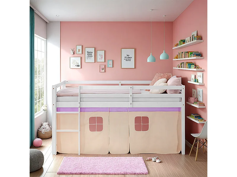 Hutbed 90x200 cm Paars Perzik Loft Stapelbed