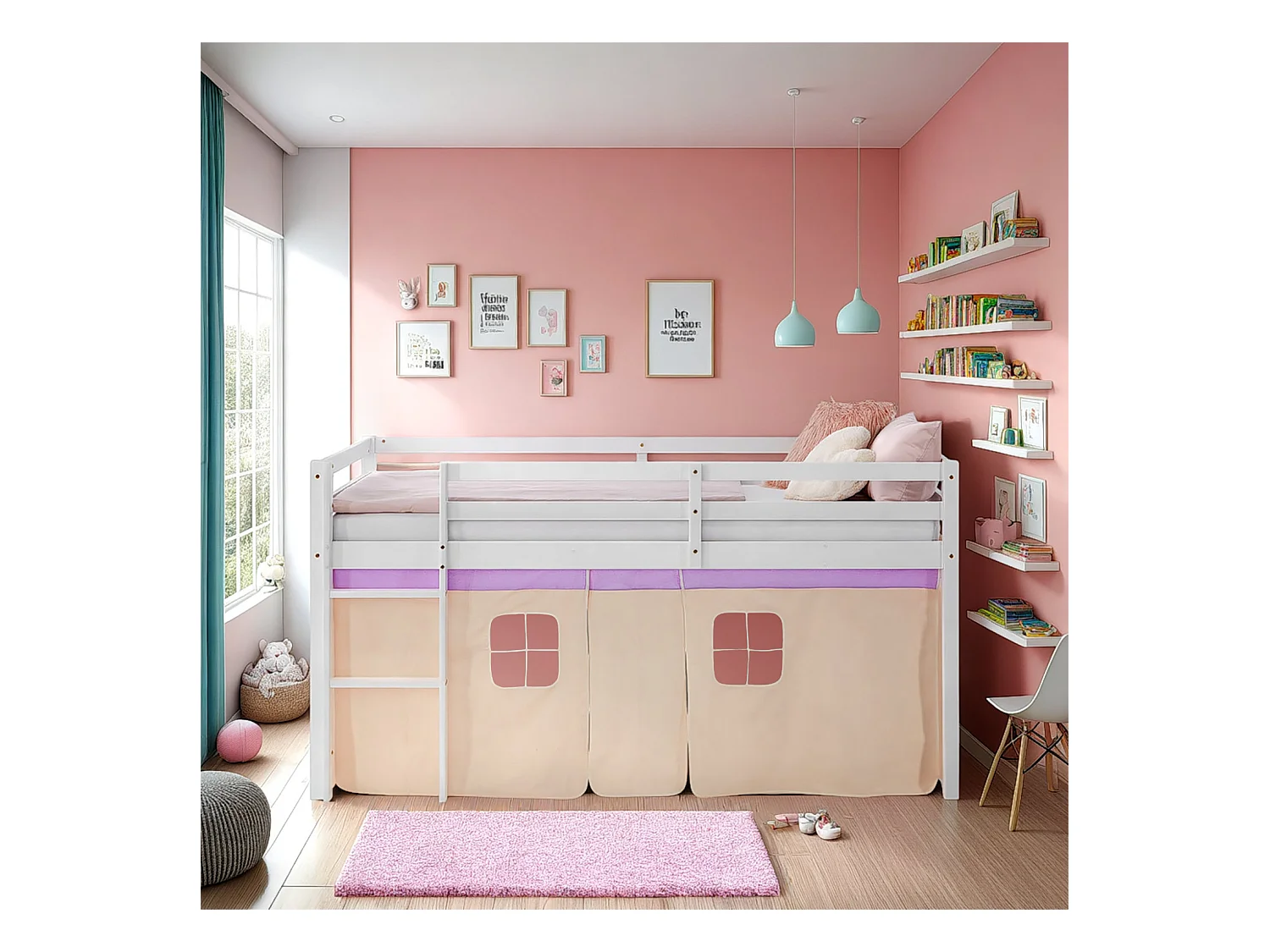 Hutbed 90x200 cm Paars Perzik Loft Stapelbed