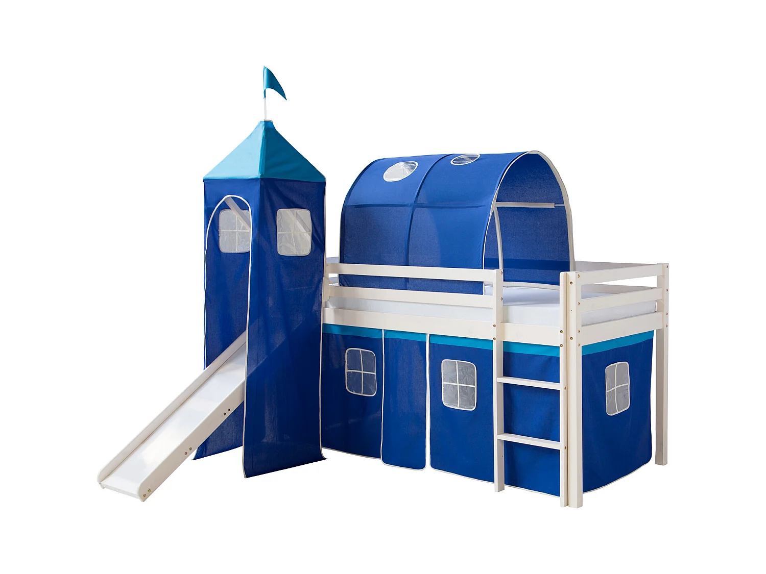 Hochbett 207,5x228x96,5 cm Weiß Blau