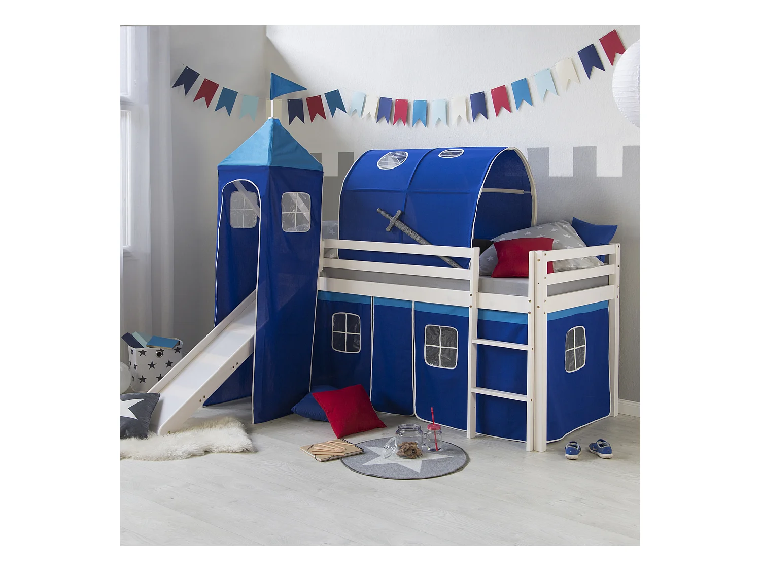 Letto a soppalco 207,5x228x96,5 cm Bianco blu