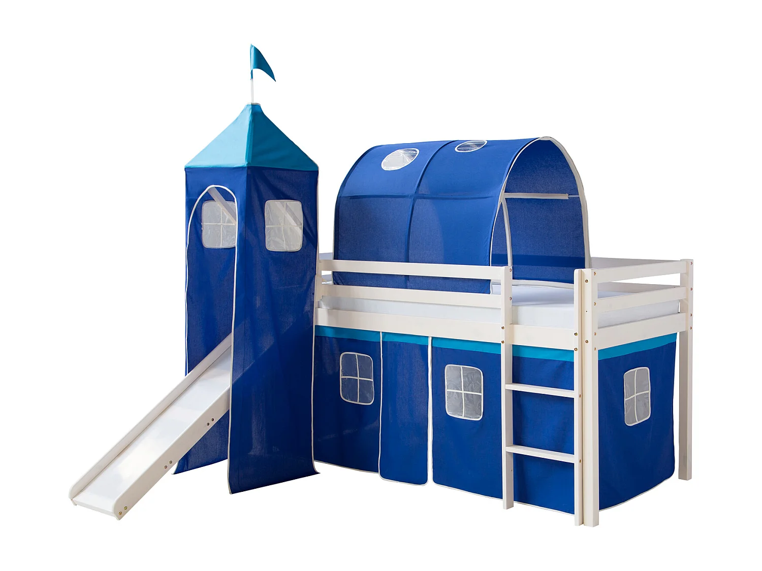 Hochbett 207,5x228x96,5 cm Weiß Blau