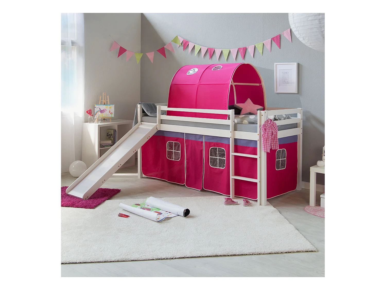 Hochbett 207,5x110x219,5 cm Weiß Pink