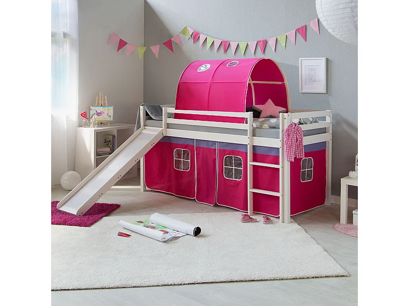 Cama alta 207.5x110x219.5 cm Blanco rosa