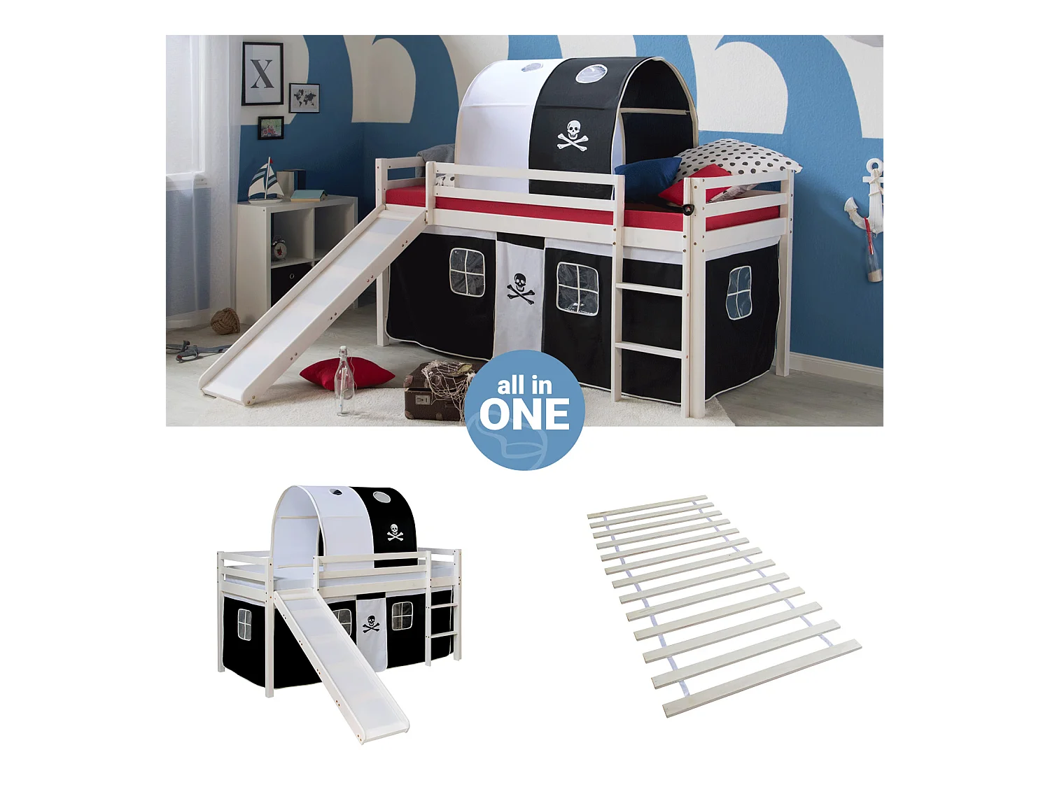 Hochbett 90x200 cm Schwarz Pirat