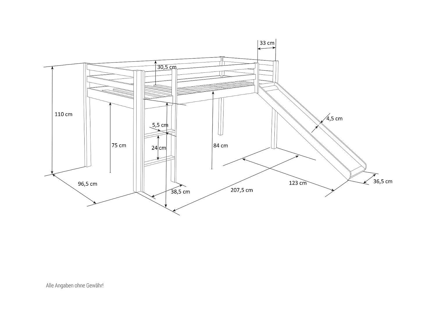 Hochbett 90x200 cm Schwarz Pirat