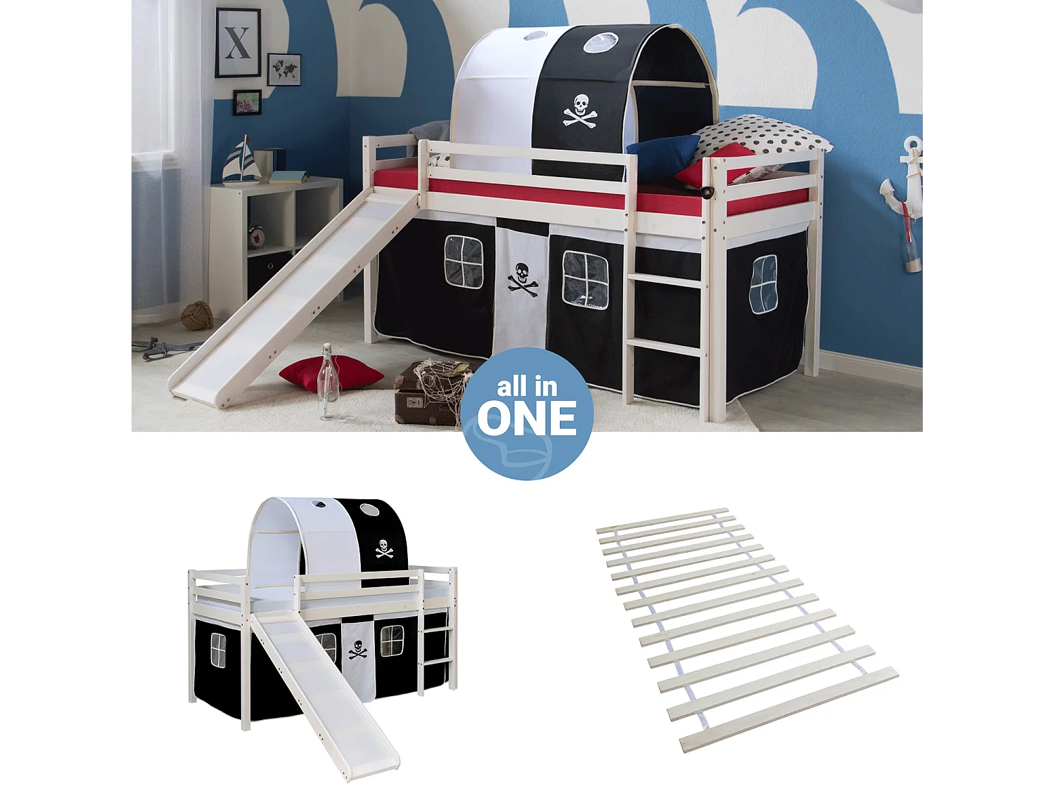 Hochbett 90x200 cm Schwarz Pirat