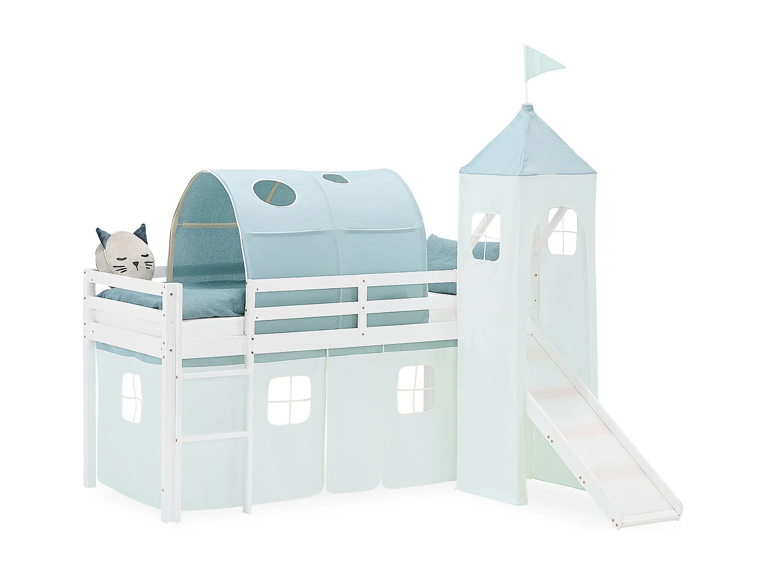 Hochbett für Kinder 90x200 cm Weiß Grün