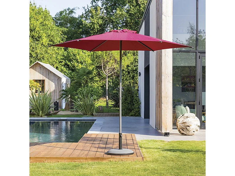 Parasol droit rond 2,7m Soya bordeaux Hespéride