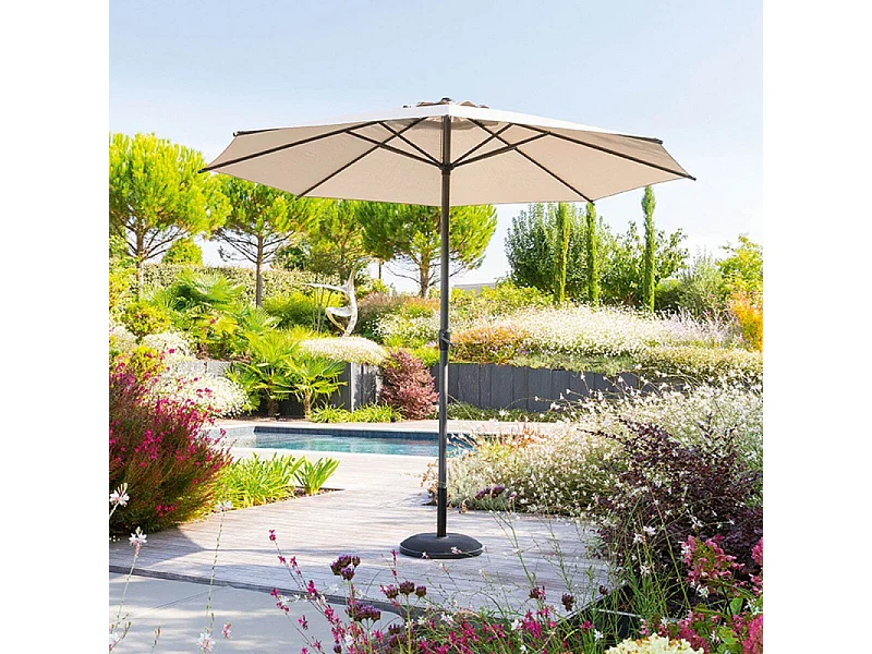 Parasol mat central rond 3m Loompa taupe Hespéride