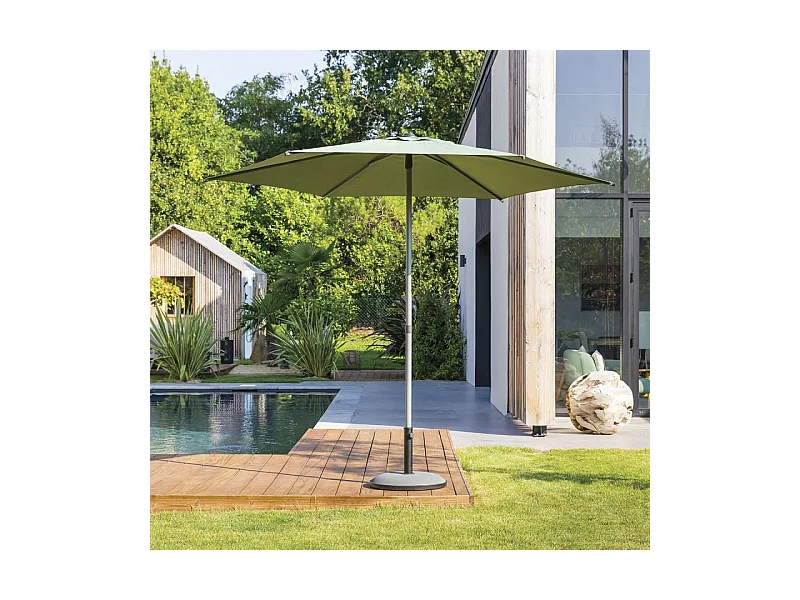 Parasol droit rond 2,7m Soya vert olive Hespéride
