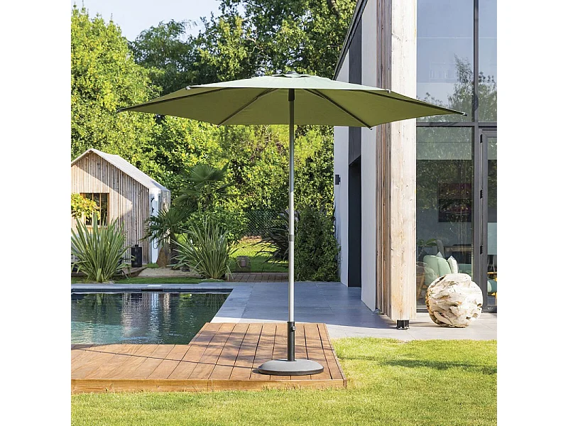 Parasol droit rond 2,7m Soya vert olive Hespéride