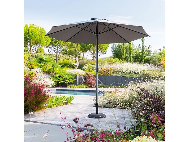 Parasol mat central rond 3m Loompa ardoise Hespéride