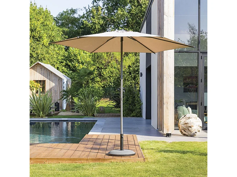 Parasol droit rond 2,7m Soya taupe Hespéride